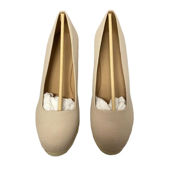J. CREW Seville Espadrille Wedges Tan Beige Color Canvas Size 12 - Picture 5 of 8